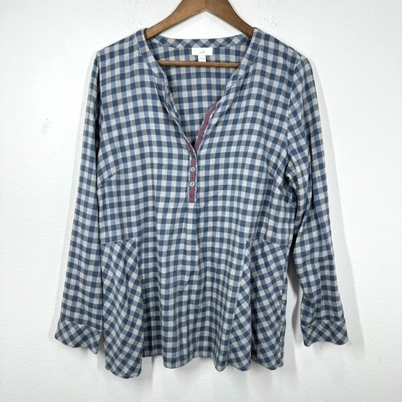 J. Jill Tops - J. Jill Size Large Blue Grey Checkered V Neck Popover Blouse Cozy Casual Fall